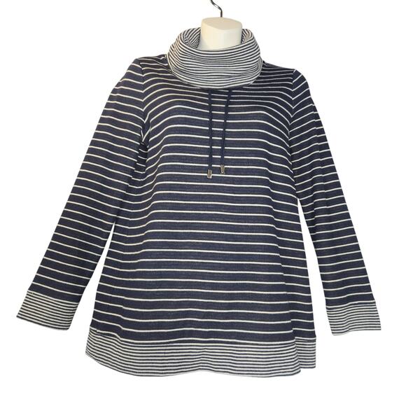 Chicos Women Size 0 Small 4 Pullover Shirt Stretch Blue White Striped Nautical - Picture 1 of 10